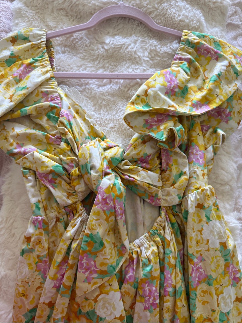For Love And Lemons Yellow Floral Ruffle Sleeve Dress - Picture 5 of 5